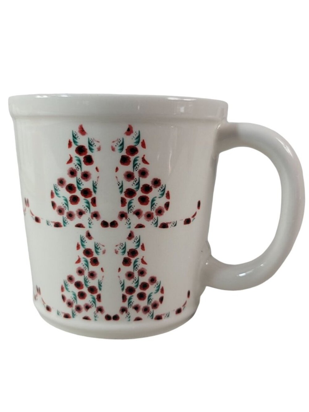 Magenta M Cat Large Mug 16oz Red Green Floral Sitting Reflection Silhouette